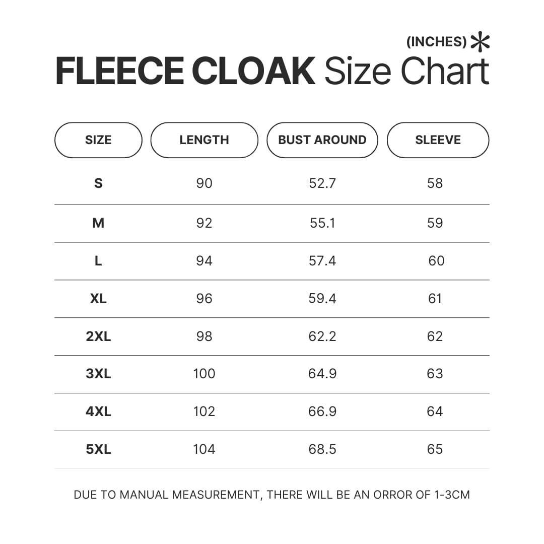 Fleece Cloak Size Chart - Studio Ghibli AU Store