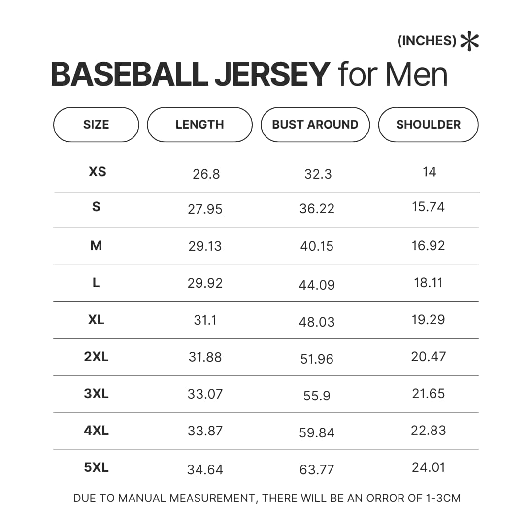 Men Baseball Jersey Size Chart - Studio Ghibli AU Store