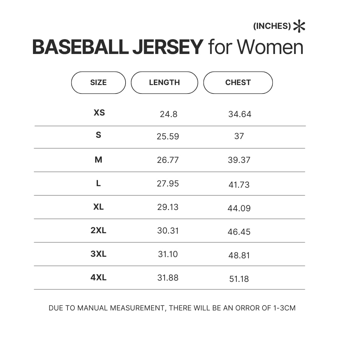 Women Baseball Jersey Size Chart - Studio Ghibli AU Store