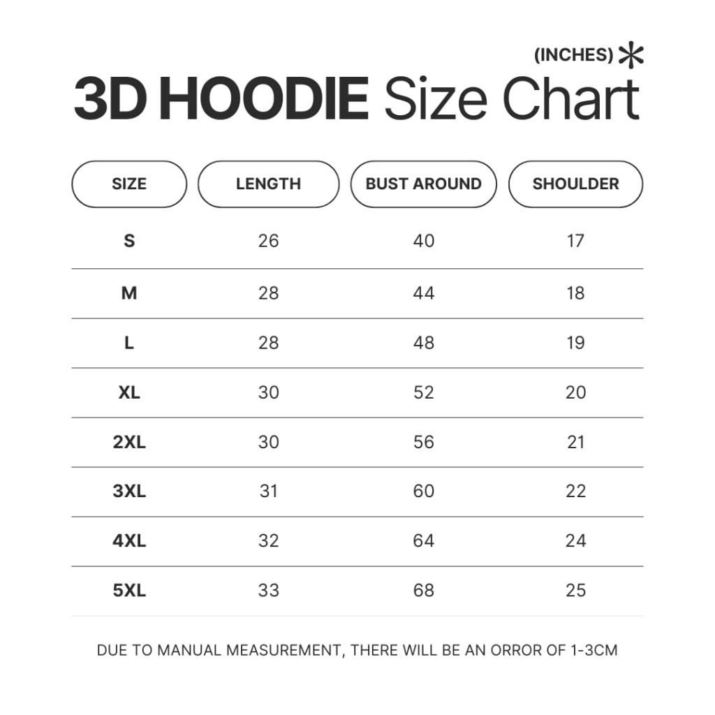 3D Hoodie Size Chart - Studio Ghibli AU Store