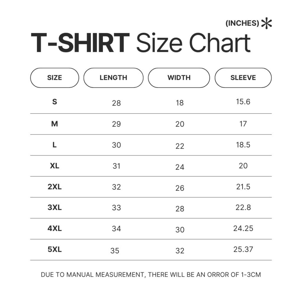 T shirt Size Chart - Studio Ghibli AU Store