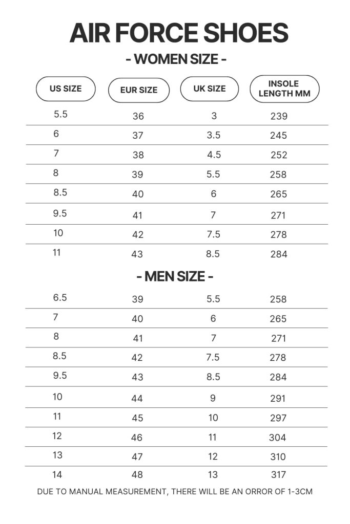 Air Force Shoes Size Chart - Studio Ghibli AU Store