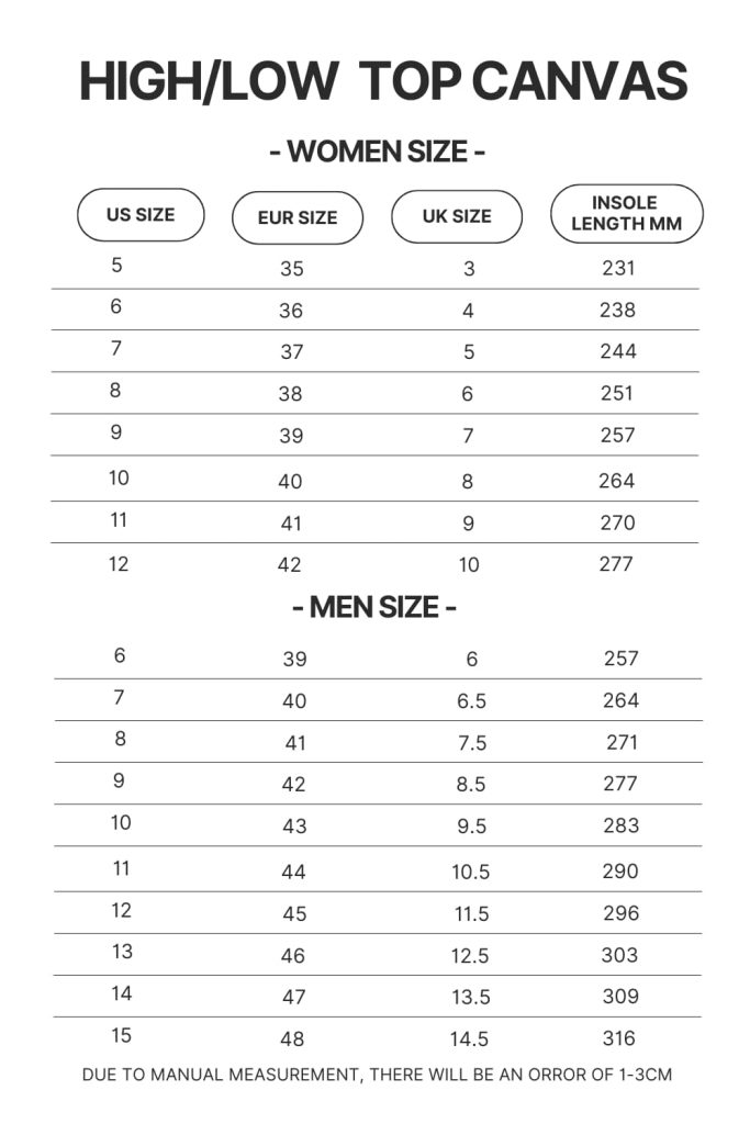 High Top Low Top Canvas Shoes Size Chart - Studio Ghibli AU Store