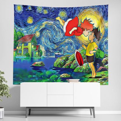 Ponyo Starry Night Studio Ghibli Wall Tapestry Horizontal Main 1 - Studio Ghibli AU Store