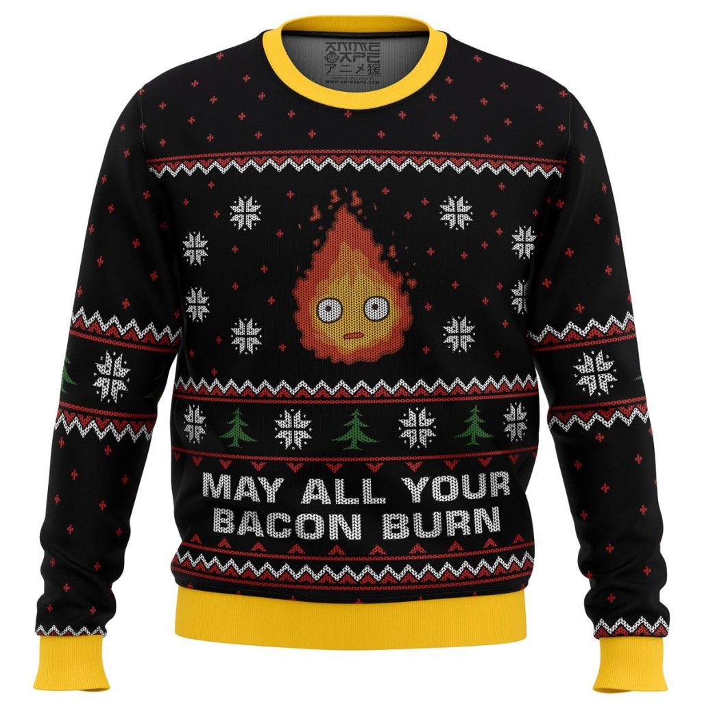 studio ghibli may all your bacon burn calcifer howls moving castle miyazaki premium ugly christmas sweater 901446 - Studio Ghibli AU Store